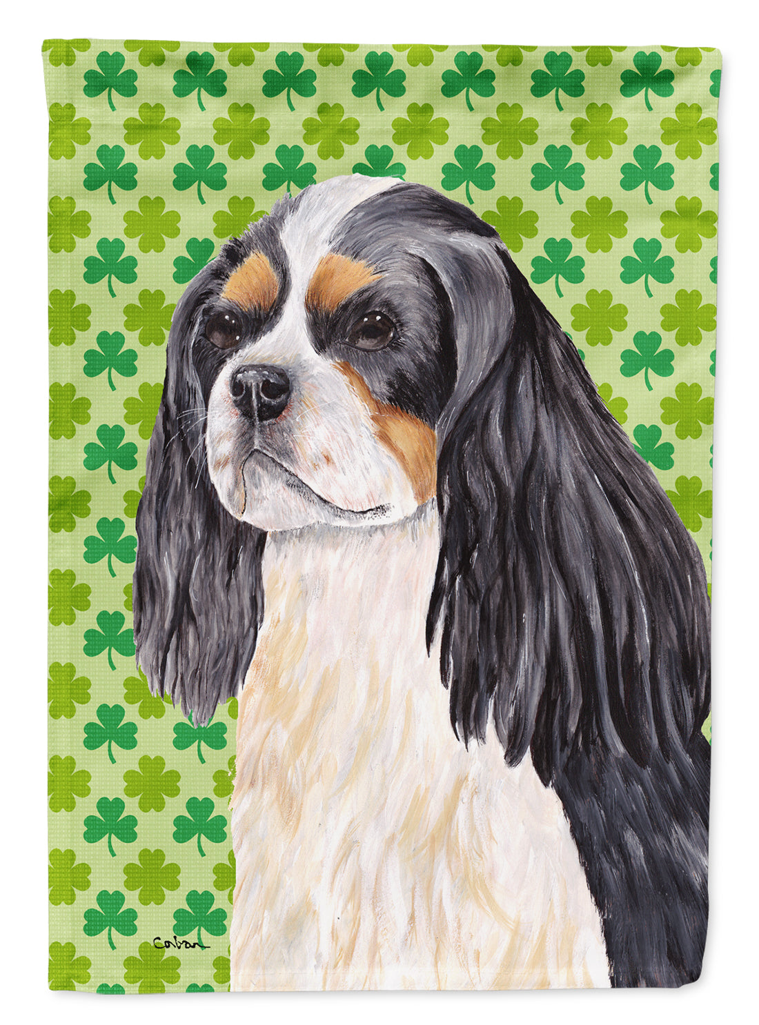 Cavalier Spaniel St. Patrick's Day Shamrock Portrait Flag Canvas House Size  the-store.com.