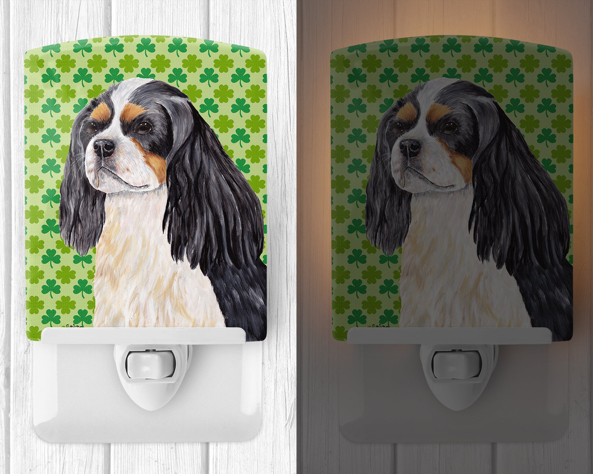 Cavalier Spaniel St. Patrick's Day Shamrock Portrait Ceramic Night Light SC9311CNL - the-store.com