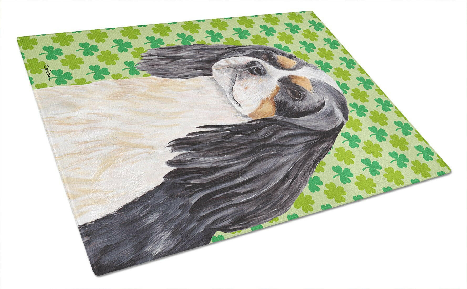 Cavalier Spaniel St. Patrick's Day Shamrock Portrait Glass Cutting Board Large by Caroline's Treasures