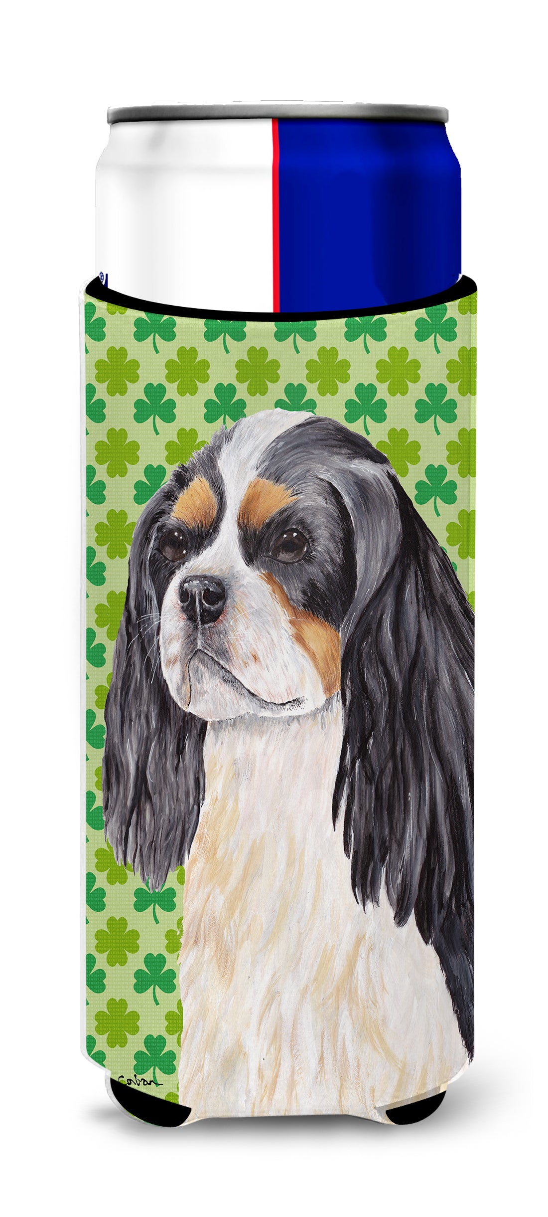 Cavalier Spaniel St. Patrick's Day Shamrock Portrait Ultra Beverage Insulators for slim cans SC9311MUK.