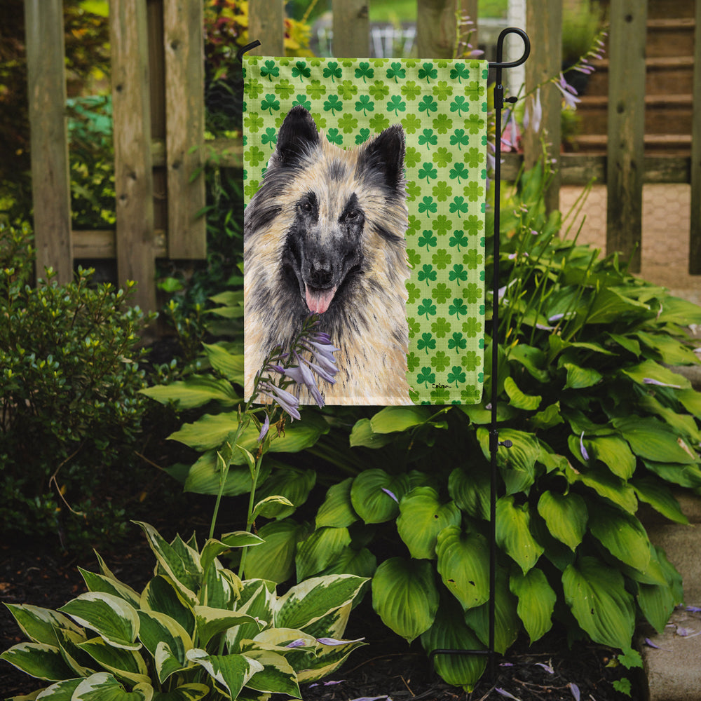 Belgian Tervuren St. Patrick's Day Shamrock Portrait Flag Garden Size.