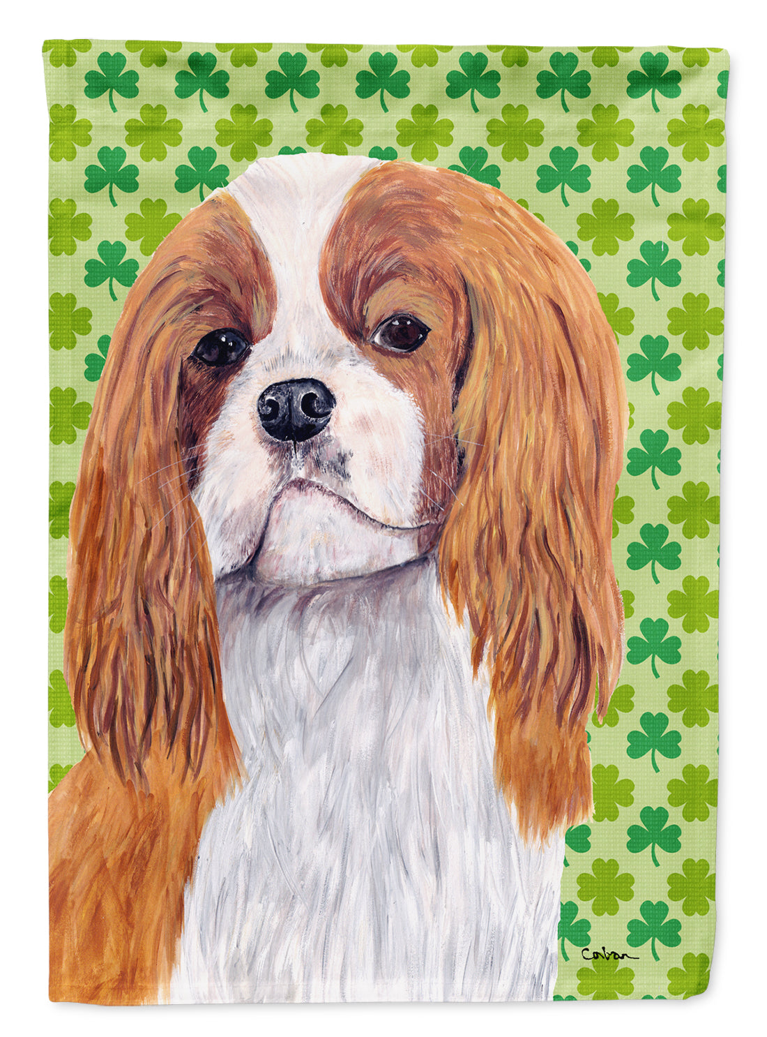 Cavalier Spaniel St. Patrick's Day Shamrock Portrait Flag Canvas House Size  the-store.com.