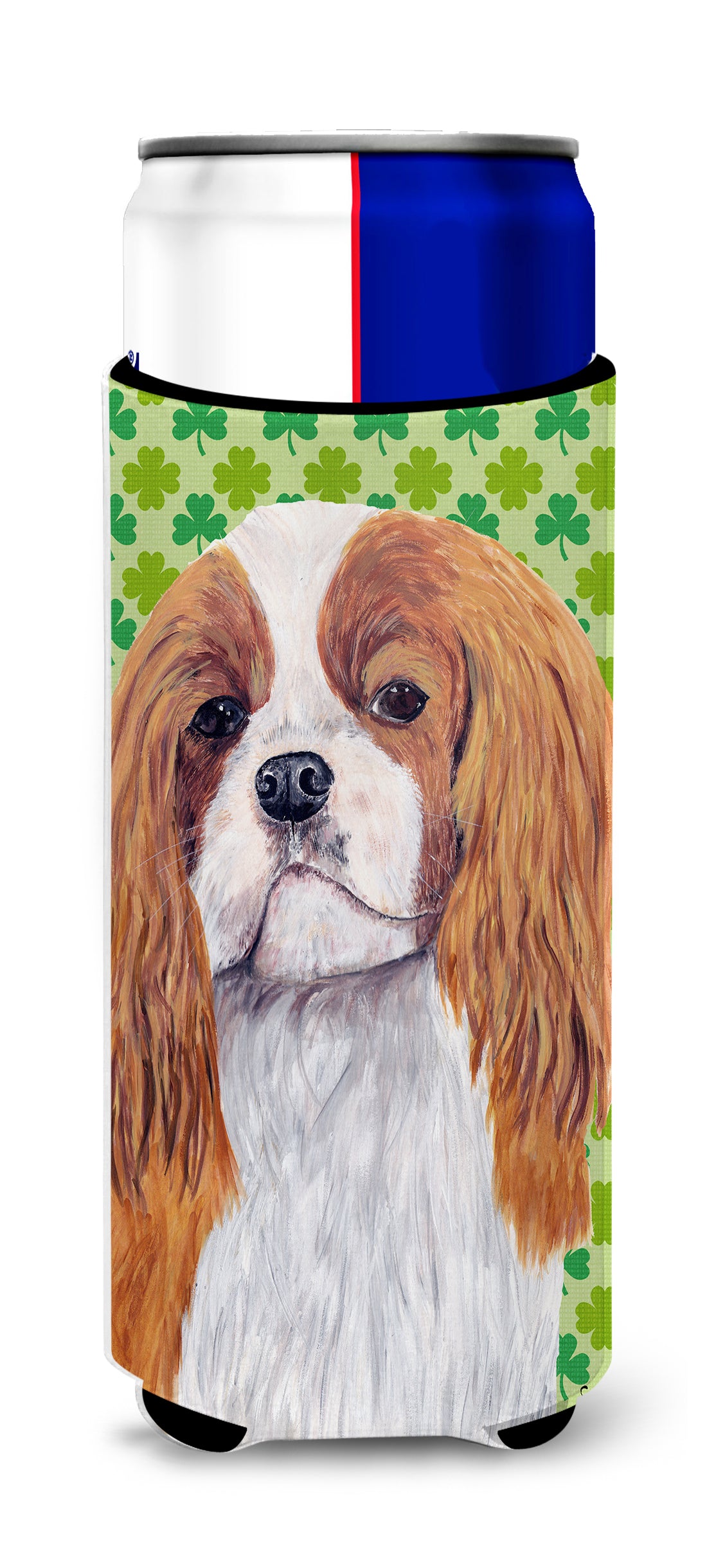 Cavalier Spaniel St. Patrick's Day Shamrock Portrait Ultra Beverage Insulators for slim cans SC9314MUK.