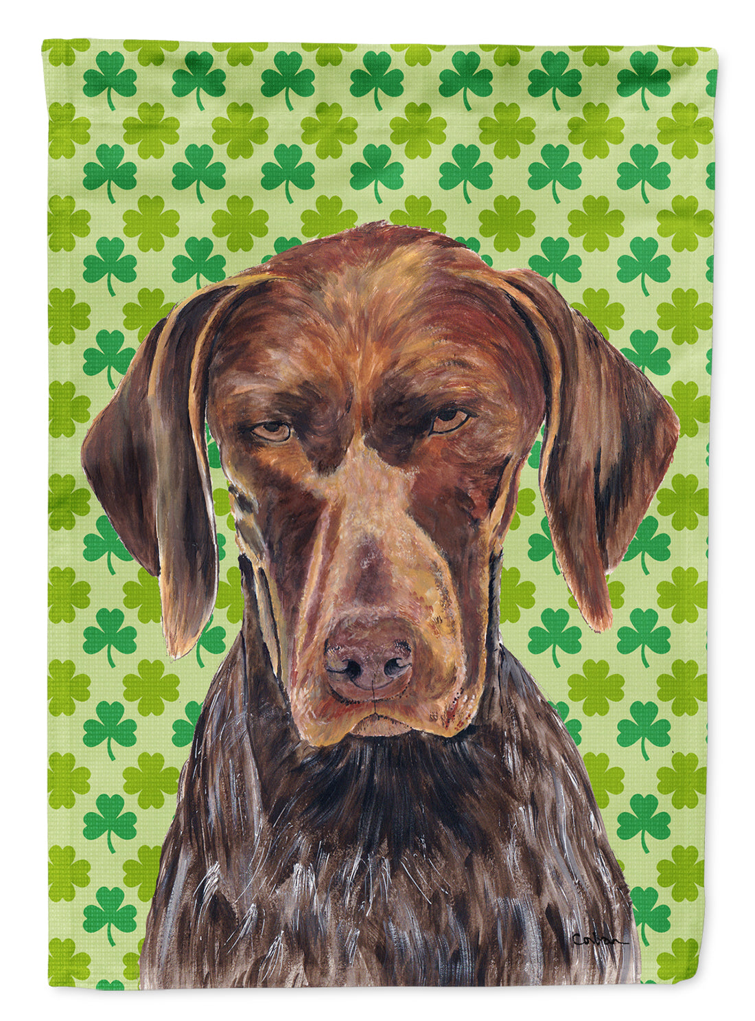 German Shorthaired Pointer St. Patrick's Day Shamrock Portrait Flag Garden Size.