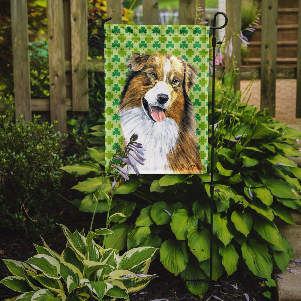 Australian Shepherd St. Patrick's Day Shamrock Flag Garden Size.