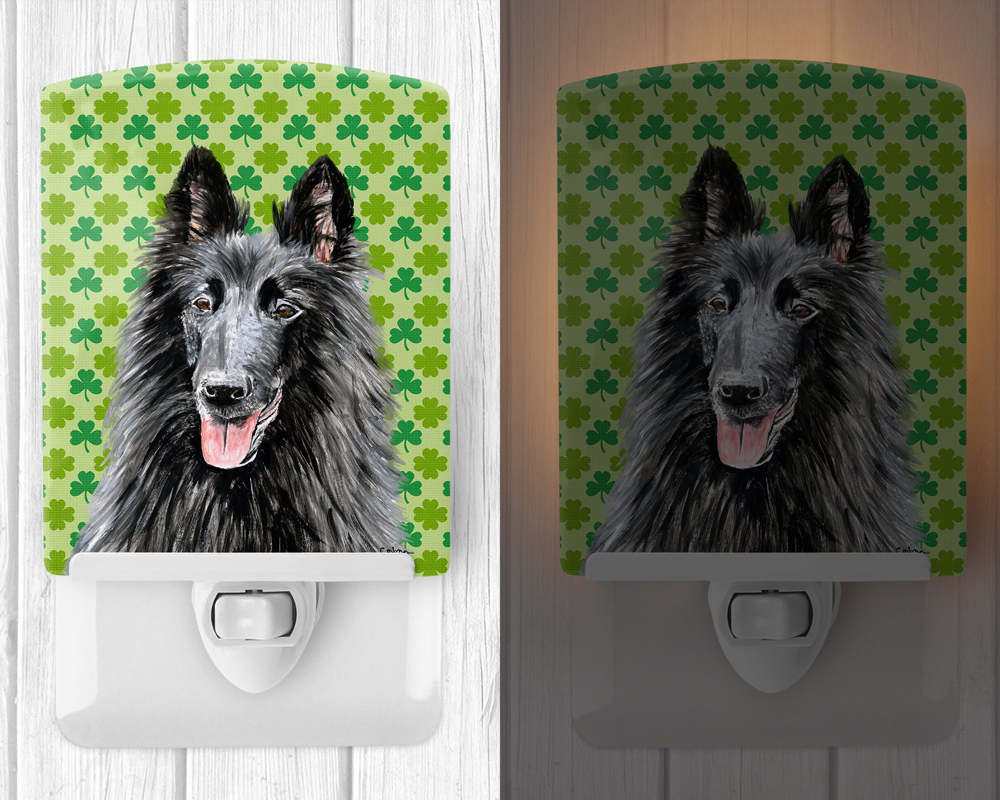 Belgian Sheepdog St. Patrick's Day Shamrock Portrait Ceramic Night Light SC9318CNL - the-store.com