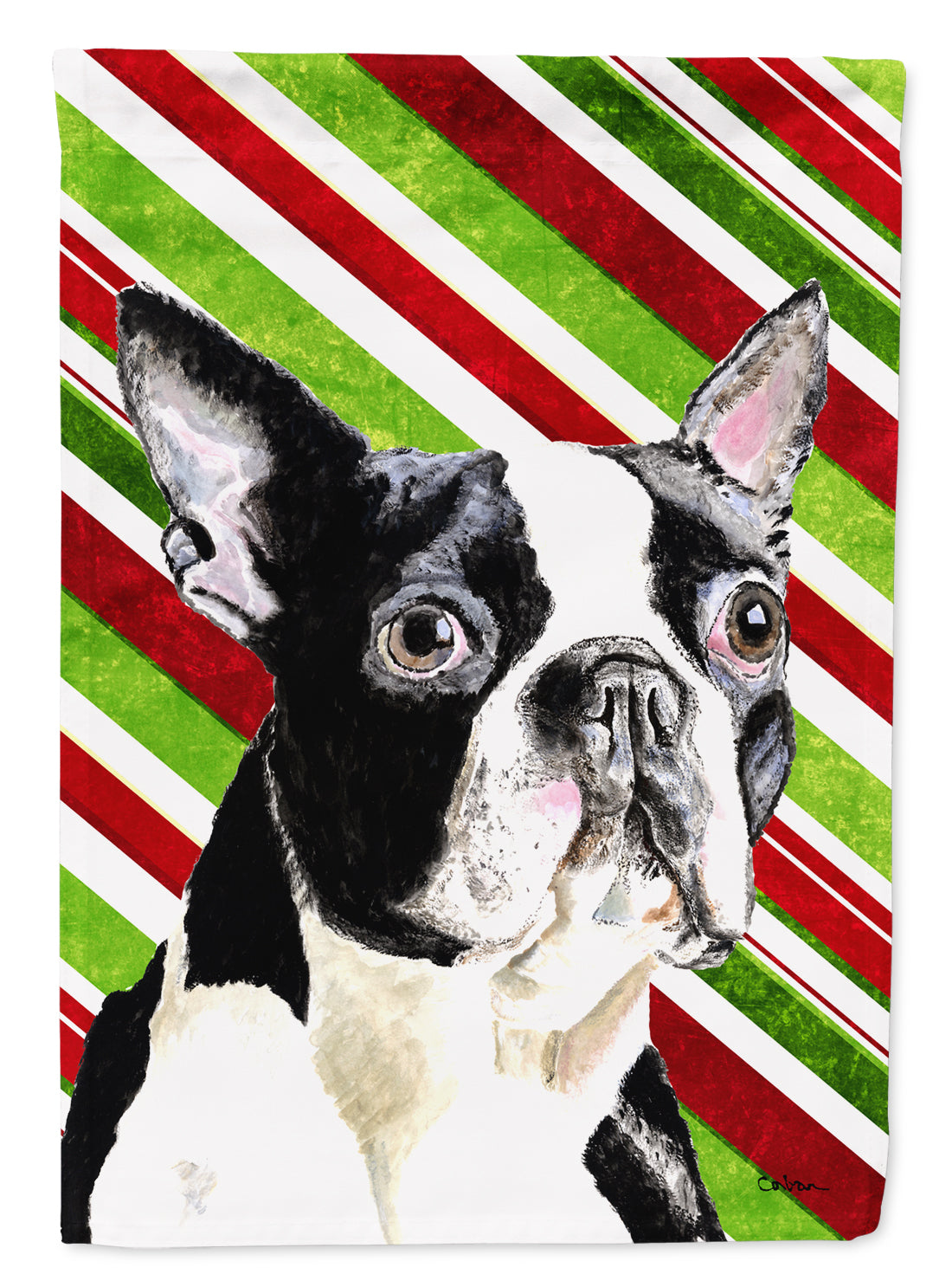 Boston Terrier Candy Cane Holiday Christmas Flag Canvas House Size  the-store.com.