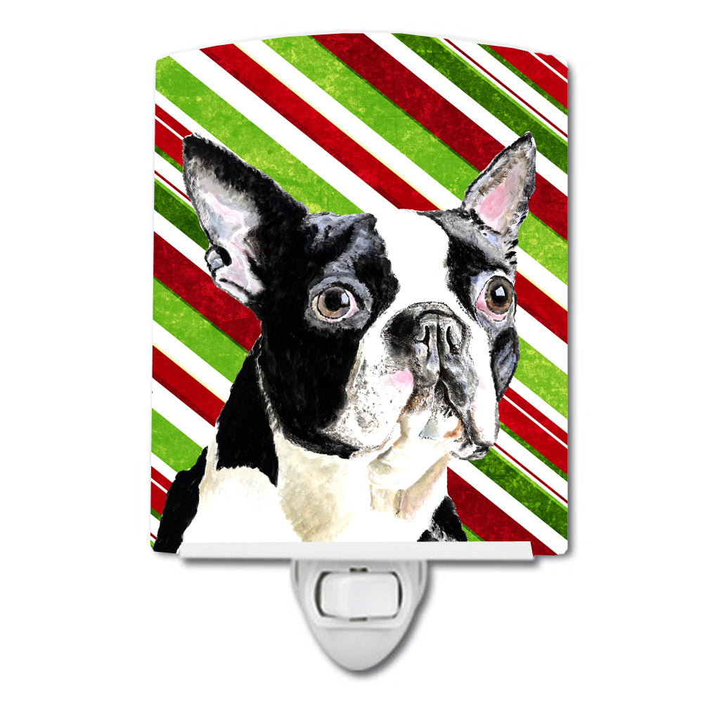 Boston Terrier Candy Cane Holiday Christmas Ceramic Night Light SC9320CNL - the-store.com