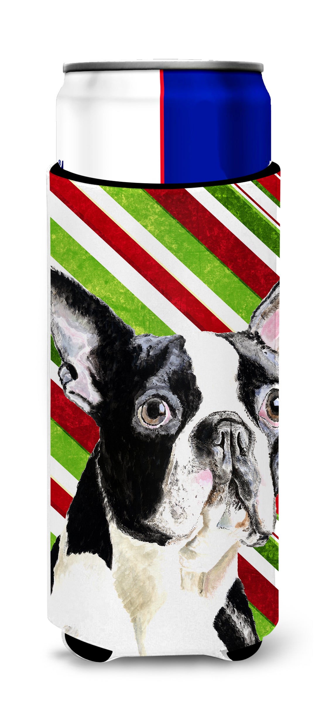 Boston Terrier Candy Cane Holiday Christmas Ultra Beverage Insulators for slim cans SC9320MUK.