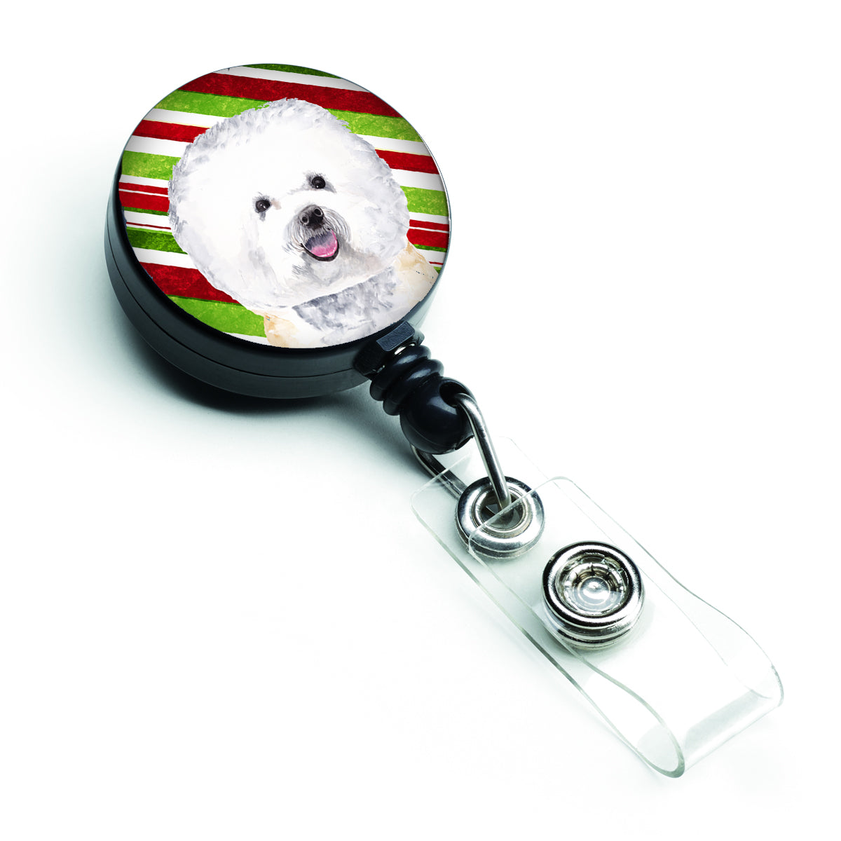 Bichon Frise Candy Cane Holiday Christmas Retractable Badge Reel SC9322BR  the-store.com.