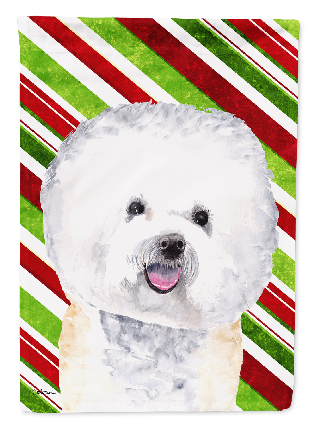 Bichon Frise Candy Cane Holiday Christmas Flag Canvas House Size  the-store.com.