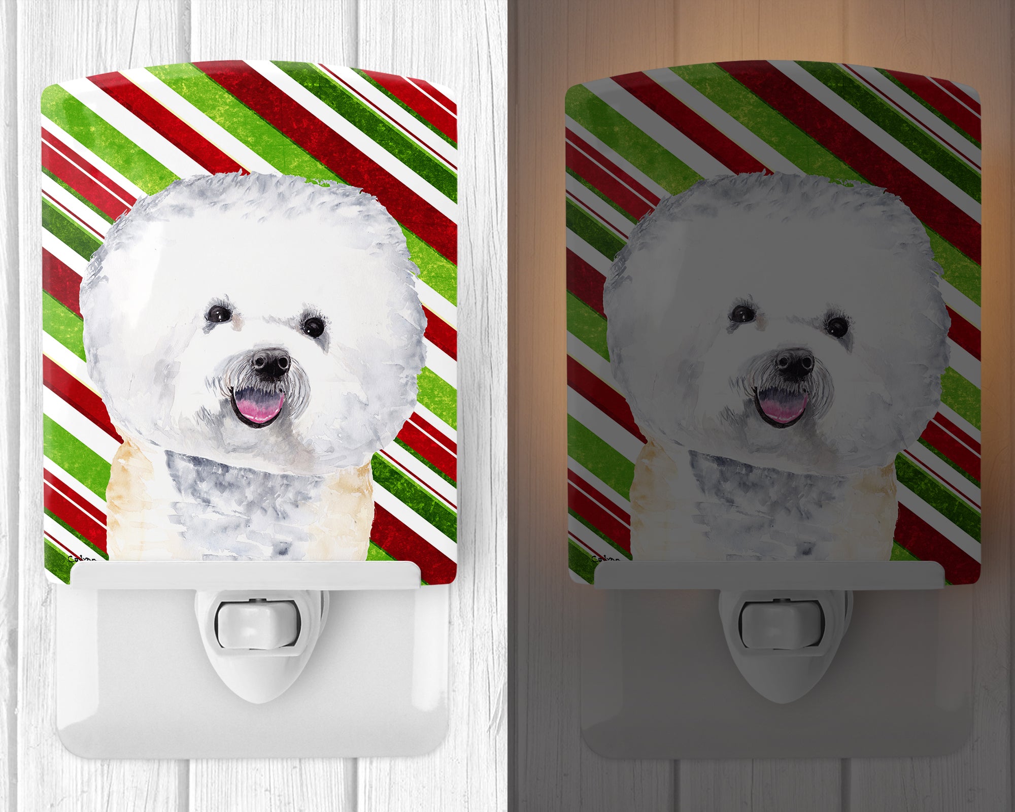 Bichon Frise Candy Cane Holiday Christmas Ceramic Night Light SC9322CNL - the-store.com