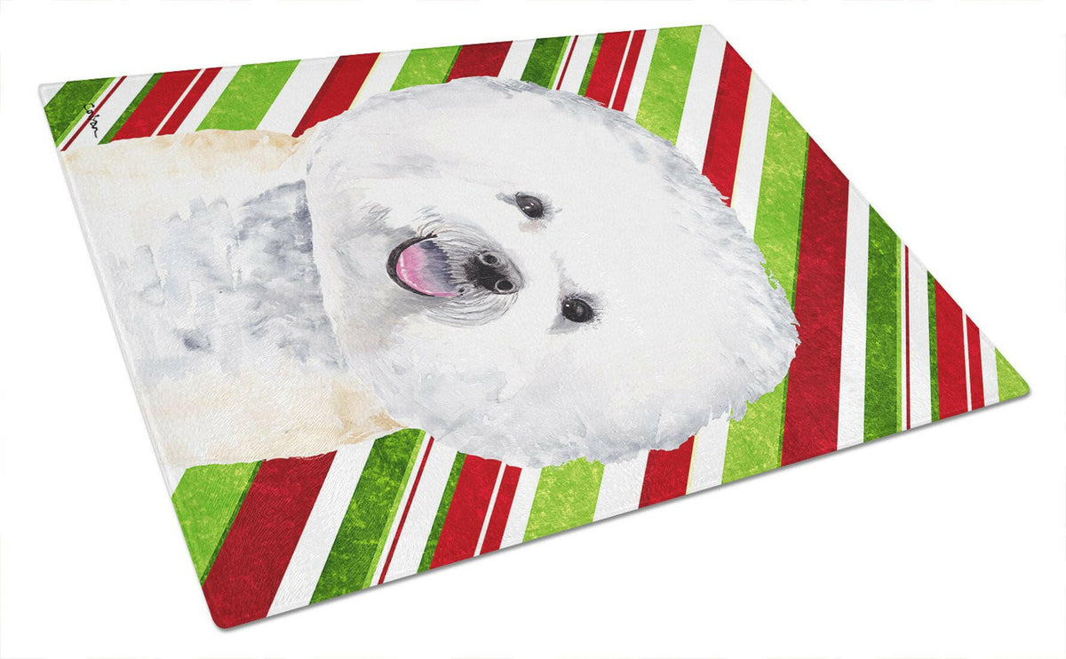 Bichon Frise Candy Cane Holiday Christmas Glass Cutting Board Large by Caroline&#39;s Treasures