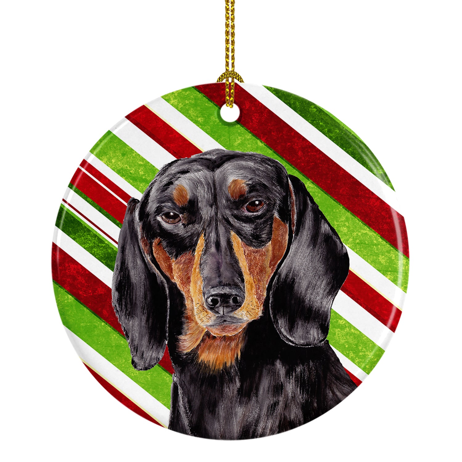 Dachshund Candy Cane Holiday Christmas  Ceramic Ornament SC9323 - the-store.com