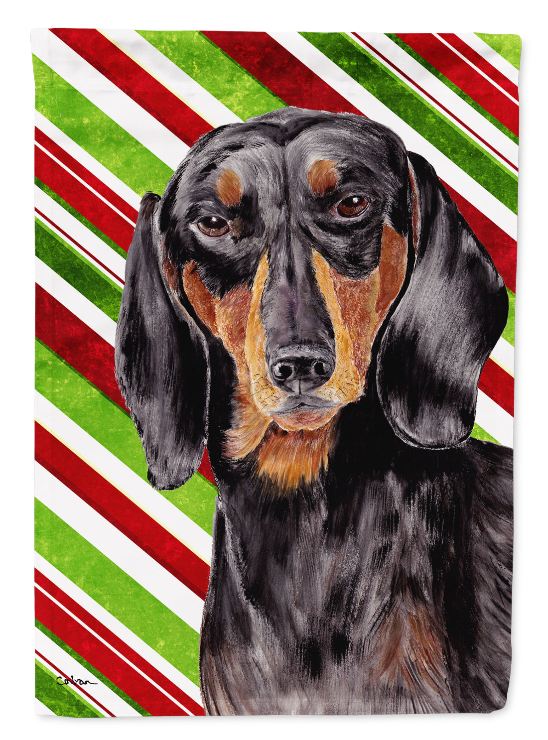 Dachshund Candy Cane Holiday Christmas Flag Canvas House Size  the-store.com.