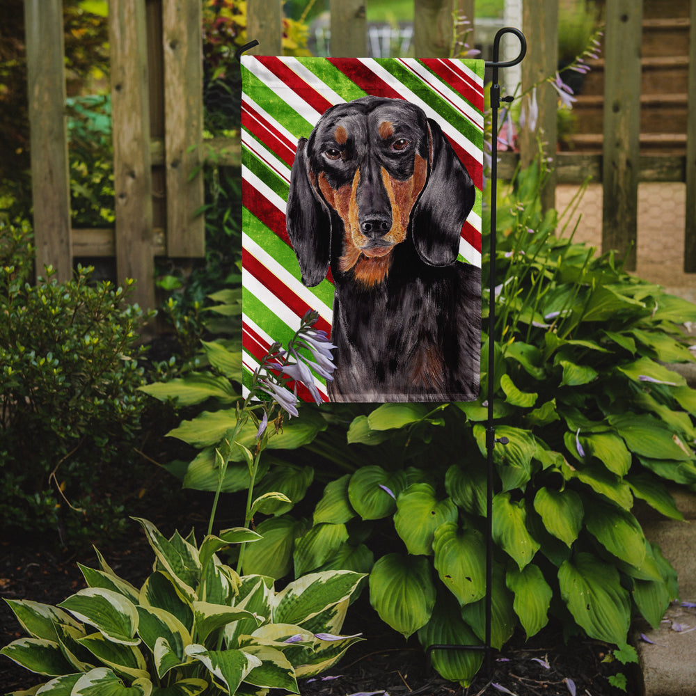 Dachshund Candy Cane Holiday Christmas Flag Garden Size.