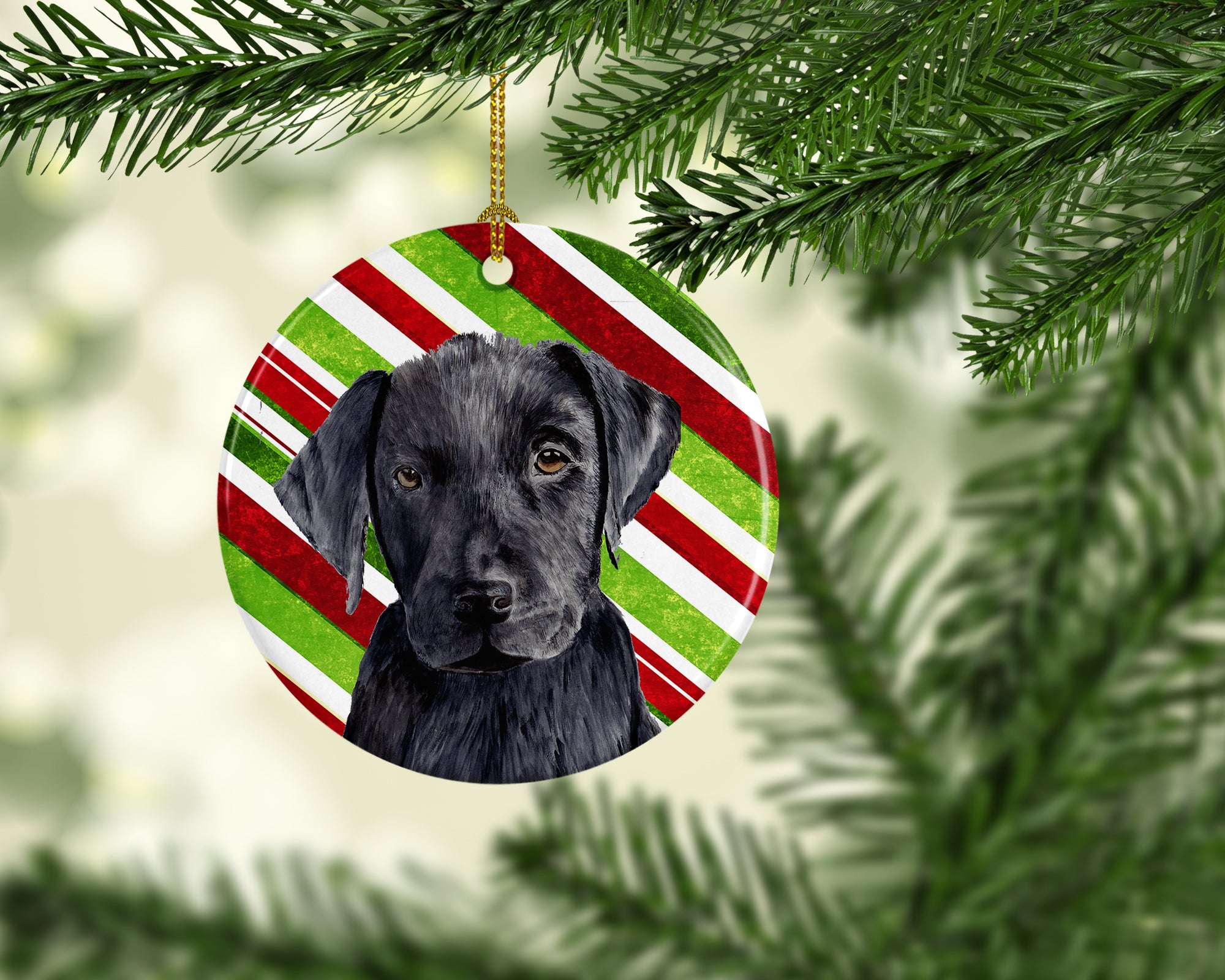 Labrador Candy Cane Holiday Christmas  Ceramic Ornament SC9324 - the-store.com