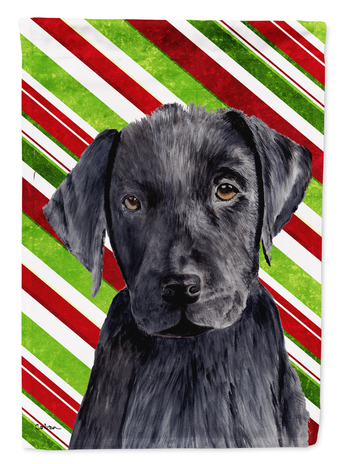 Labrador Candy Cane Holiday Christmas Flag Garden Size.