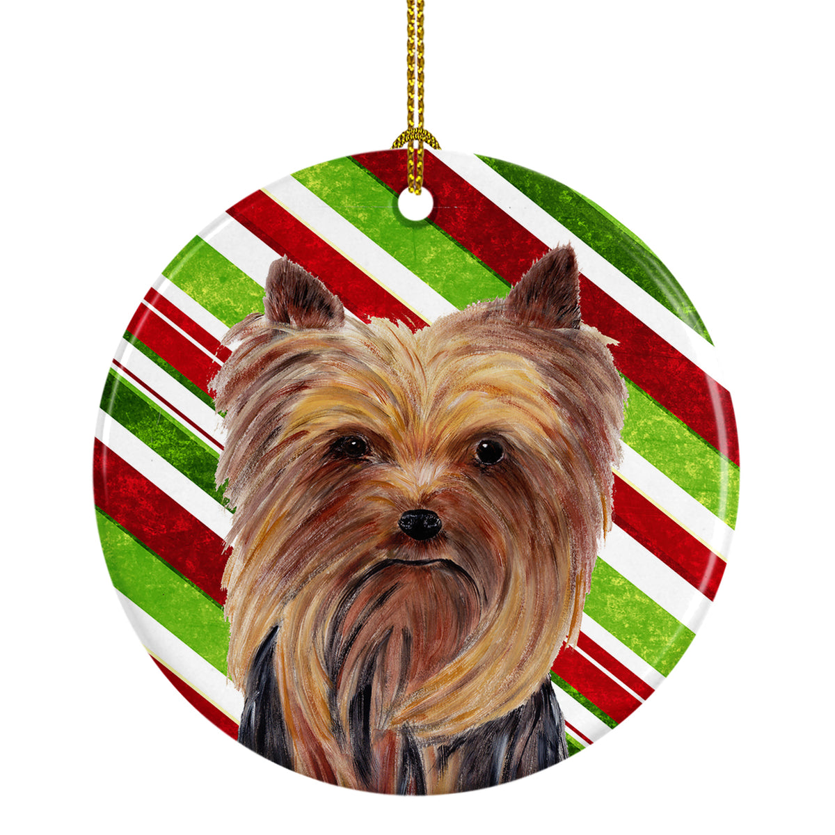 Yorkie Candy Cane Holiday Christmas  Ceramic Ornament SC9325 - the-store.com