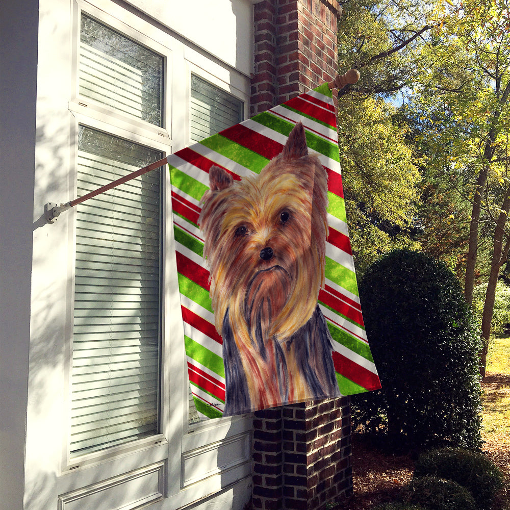 Yorkie Candy Cane Holiday Christmas Flag Canvas House Size  the-store.com.