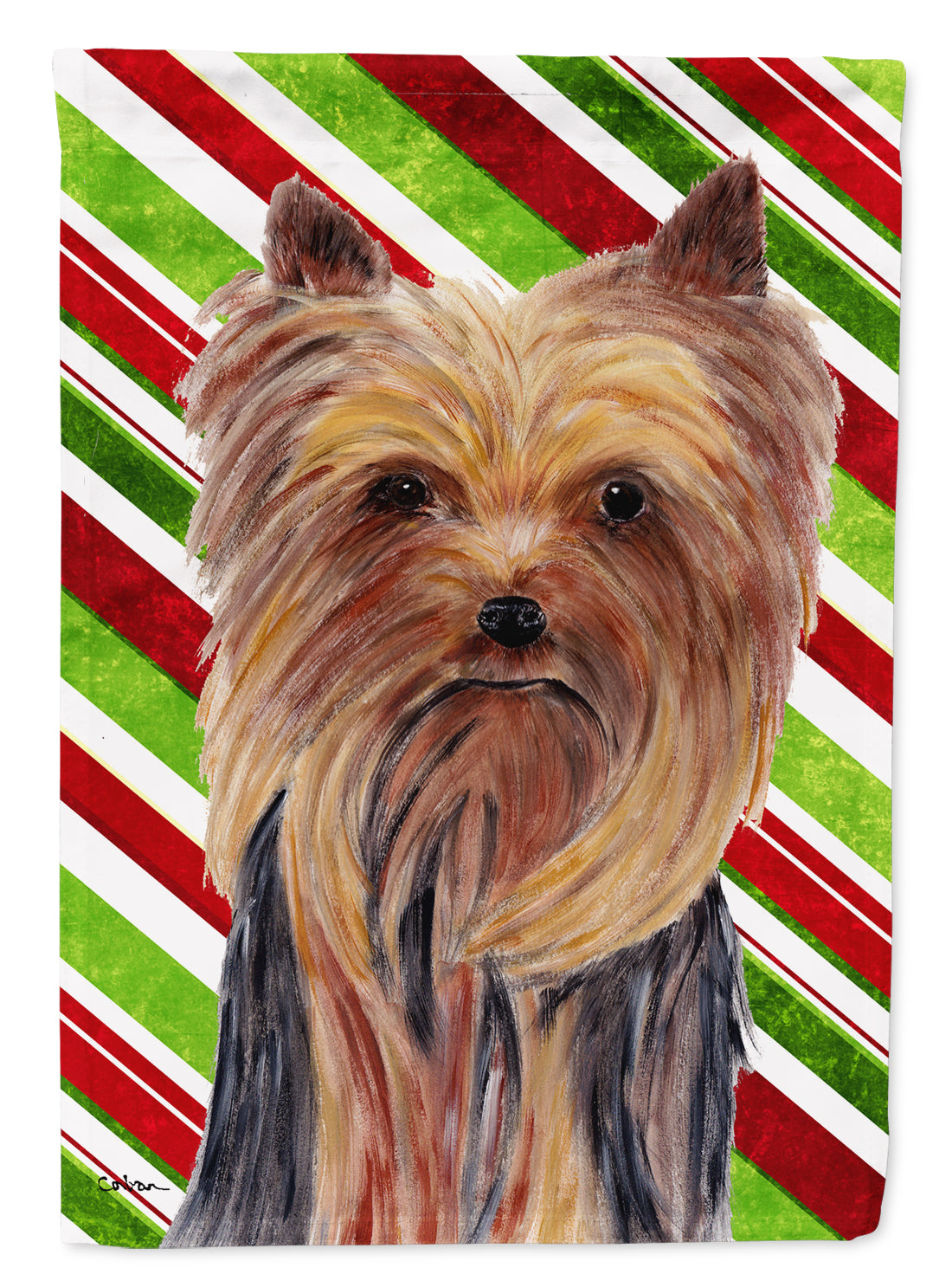 Yorkie Candy Cane Holiday Christmas Flag Canvas House Size  the-store.com.