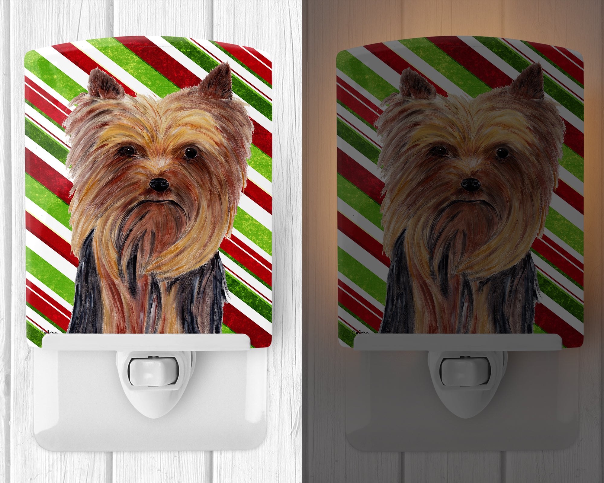 Yorkie Candy Cane Holiday Christmas Ceramic Night Light SC9325CNL - the-store.com