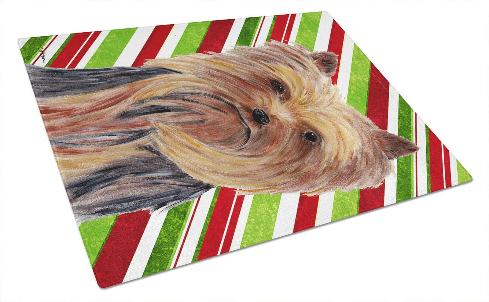 Yorkie Candy Cane Holiday Christmas Glass Cutting Board Large by Caroline's Treasures