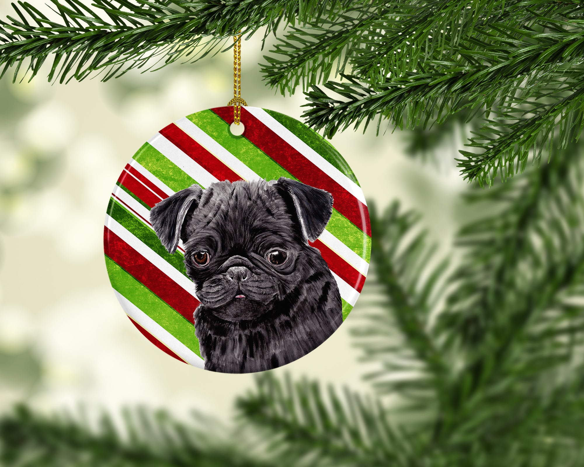 Pug Candy Cane Holiday Christmas  Ceramic Ornament SC9326 - the-store.com