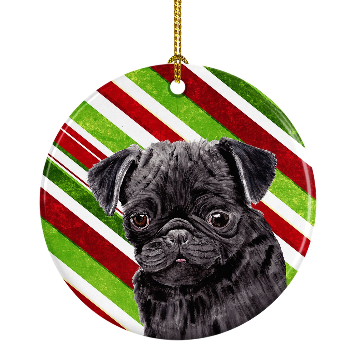 Pug Candy Cane Holiday Christmas  Ceramic Ornament SC9326 - the-store.com