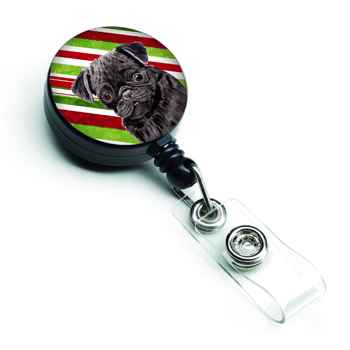 Pug Candy Cane Holiday Christmas Retractable Badge Reel SC9326BR  the-store.com.