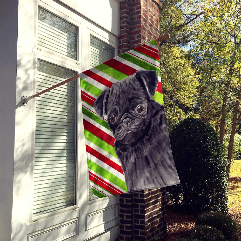 Pug Candy Cane Holiday Christmas Flag Canvas House Size  the-store.com.