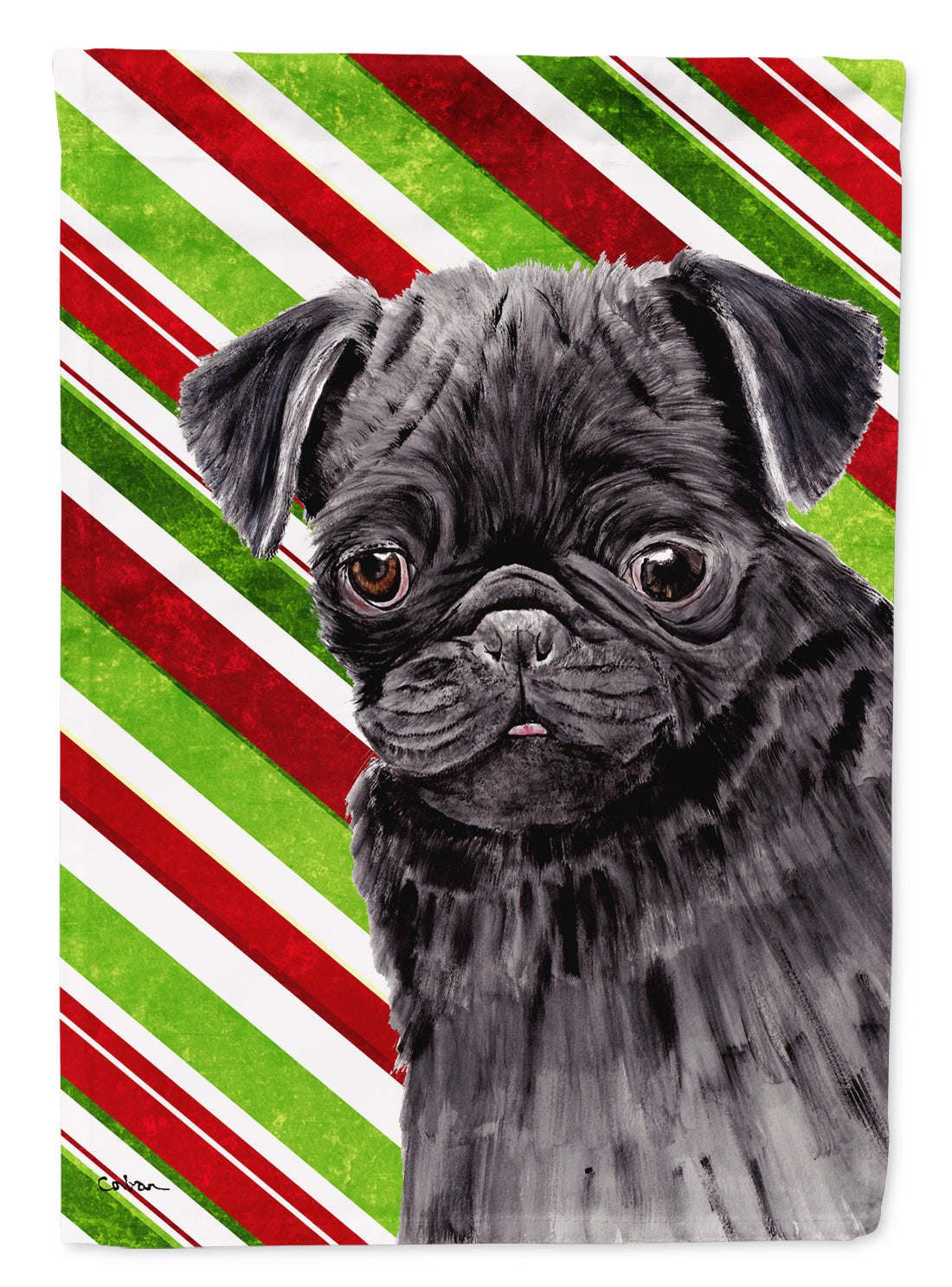 Pug Candy Cane Holiday Christmas Flag Canvas House Size  the-store.com.