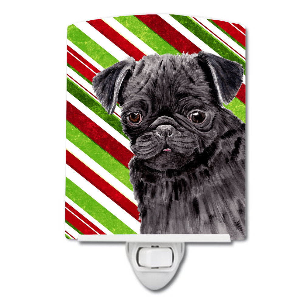 Pug Candy Cane Holiday Christmas Ceramic Night Light SC9326CNL - the-store.com