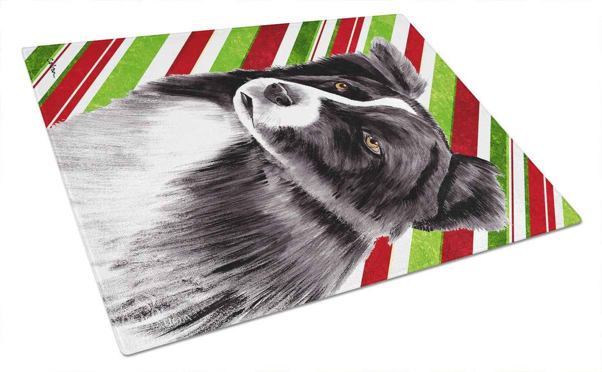 Border Collie Candy Cane Holiday Christmas Glass Cutting Board Large by Caroline&#39;s Treasures