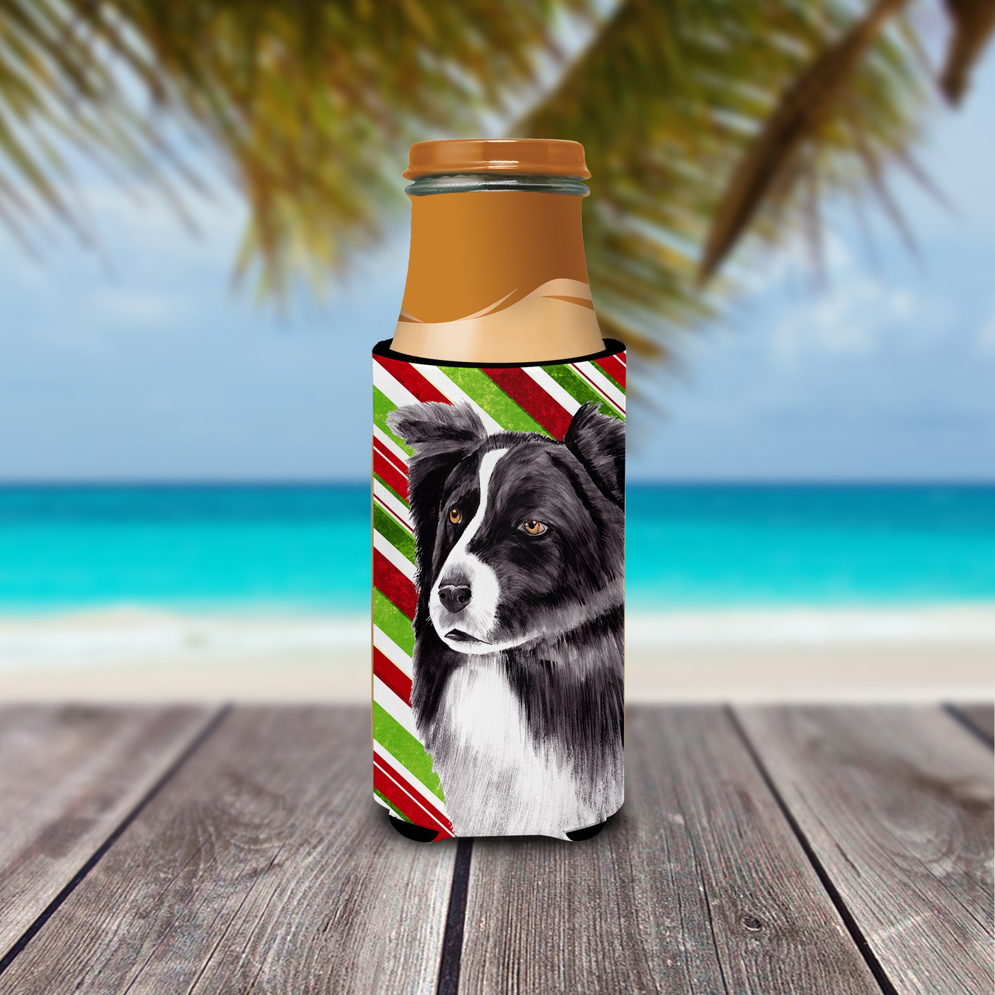 Border Collie Candy Cane Holiday Christmas Ultra Beverage Insulators for slim cans SC9327MUK.