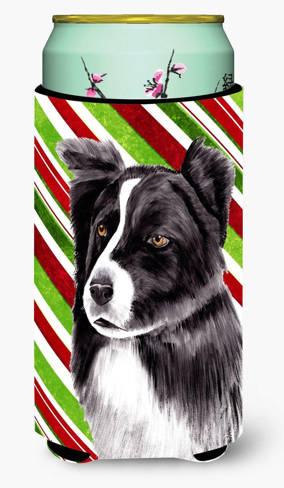 Border Collie Candy Cane Holiday Christmas  Tall Boy Beverage Insulator Beverage Insulator Hugger by Caroline&#39;s Treasures