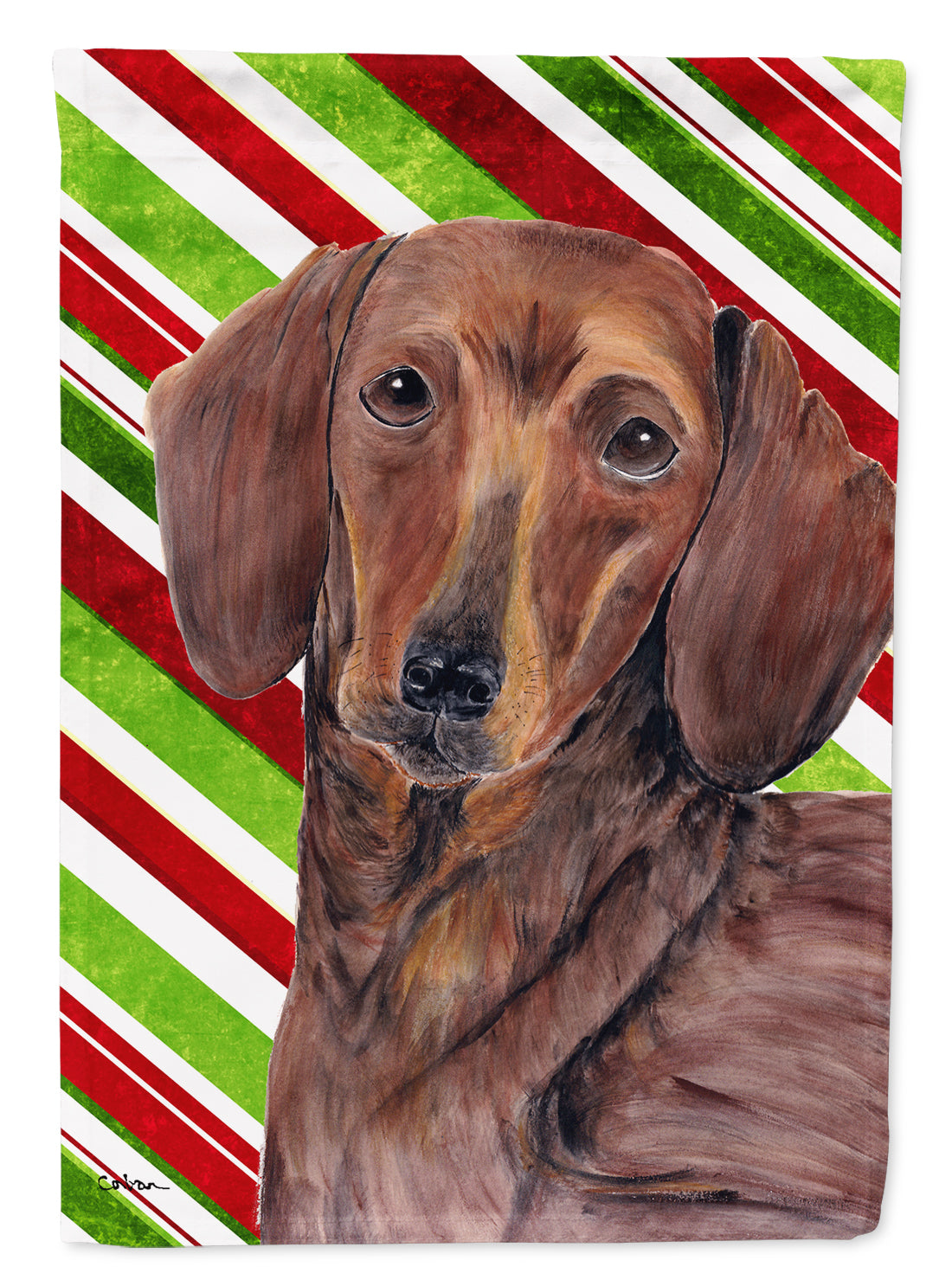 Dachshund Candy Cane Holiday Christmas Flag Canvas House Size  the-store.com.