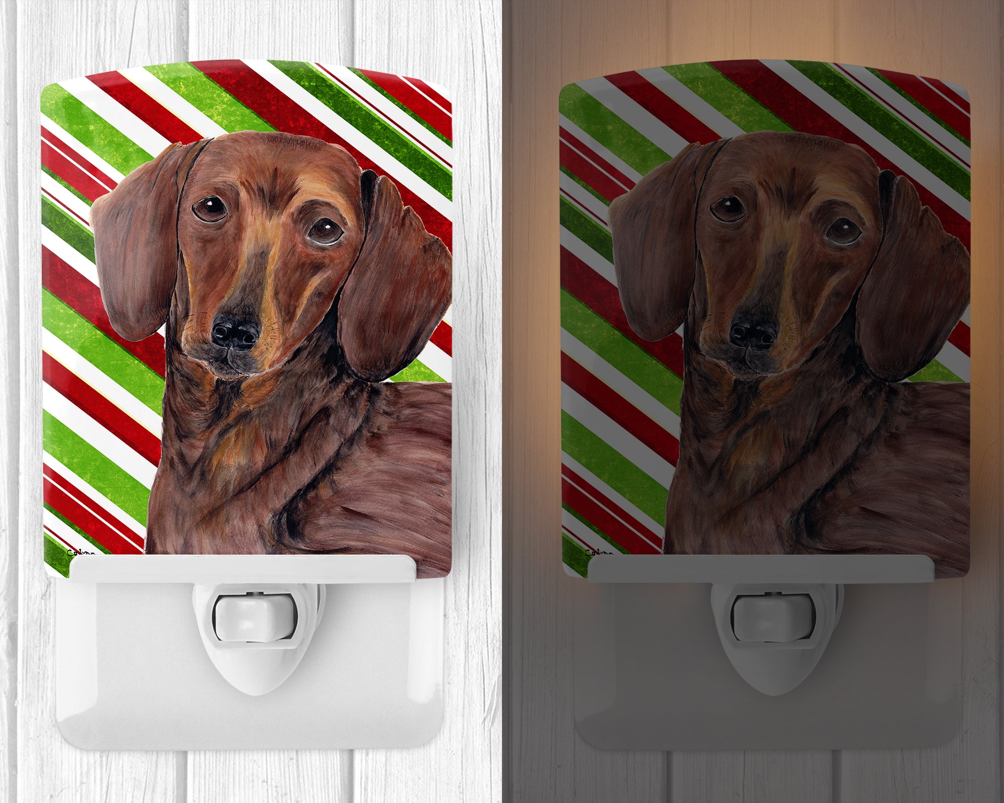 Dachshund Candy Cane Holiday Christmas Ceramic Night Light SC9328CNL - the-store.com