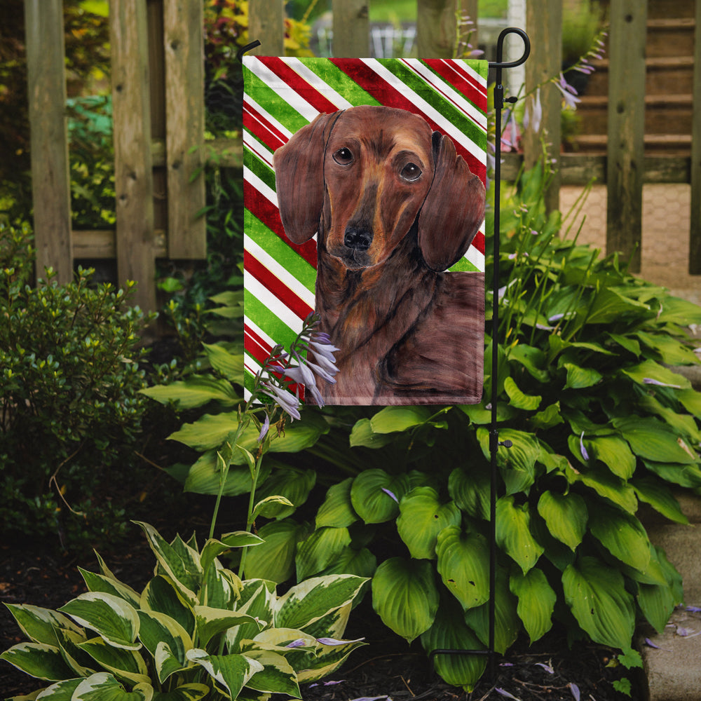 Dachshund Candy Cane Holiday Christmas Flag Garden Size.