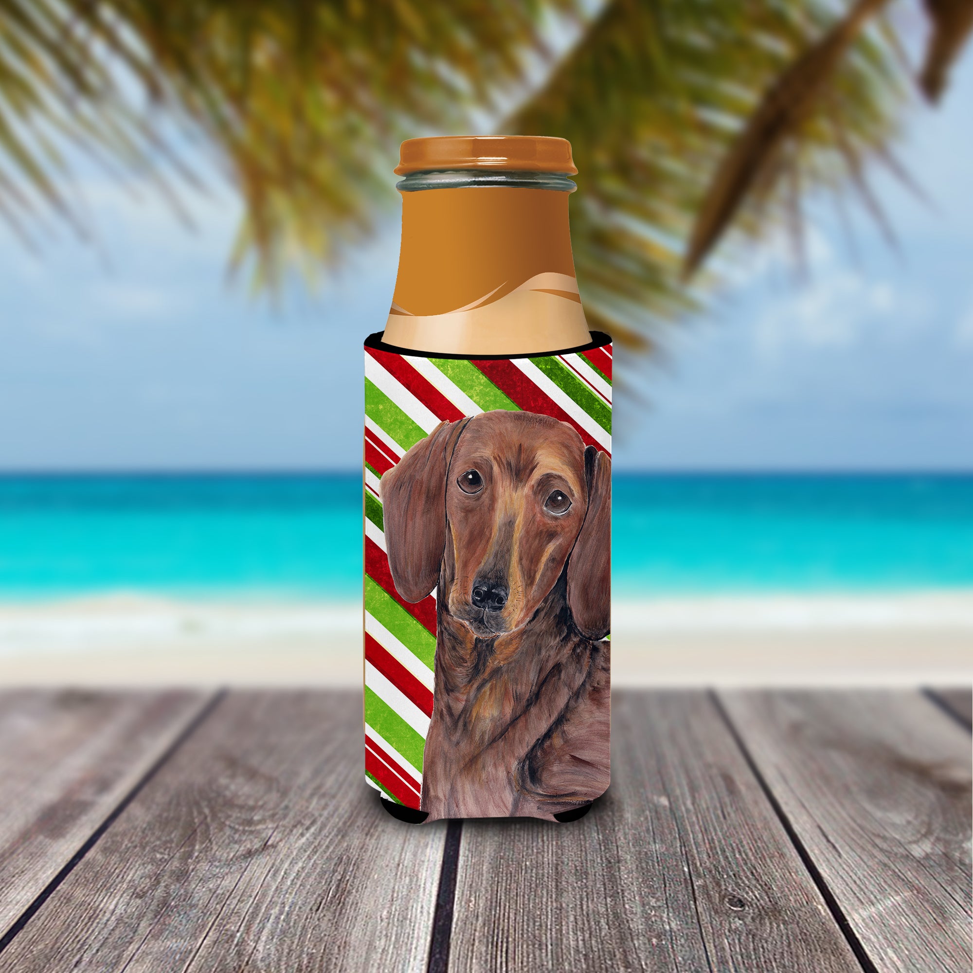 Dachshund Candy Cane Holiday Christmas Ultra Beverage Insulators for slim cans SC9328MUK.