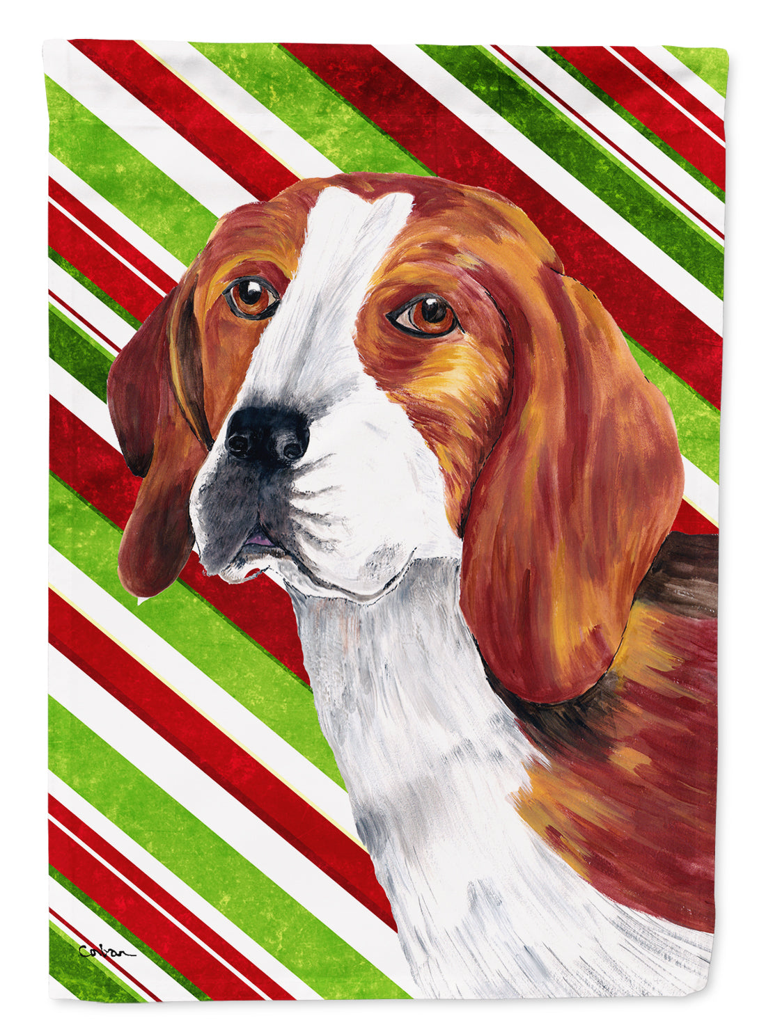 Beagle Candy Cane Holiday Christmas Flag Garden Size.