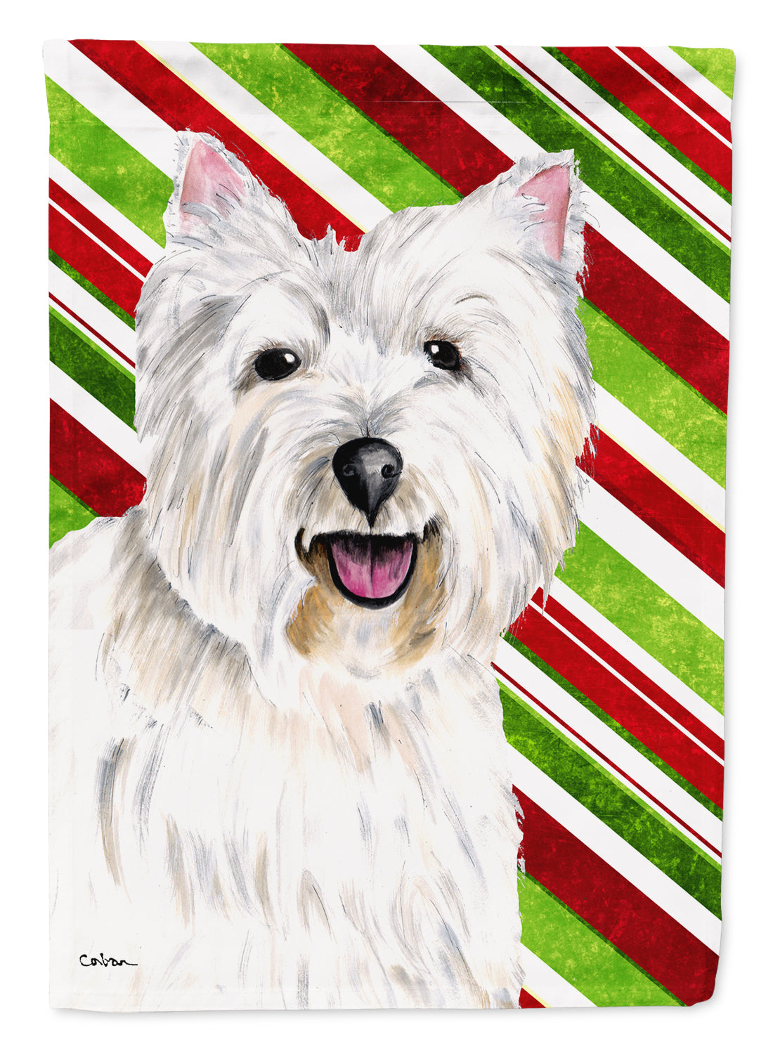 Westie Candy Cane Holiday Christmas Flag Canvas House Size  the-store.com.