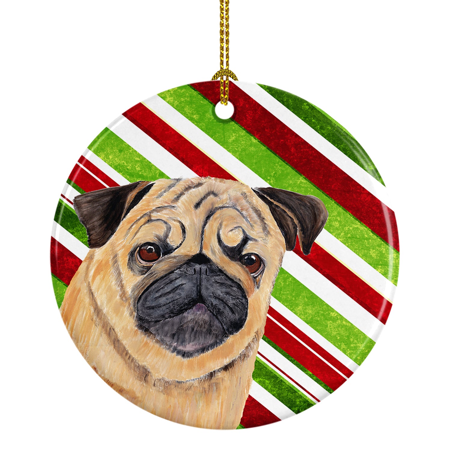 Pug Candy Cane Holiday Christmas  Ceramic Ornament SC9331 - the-store.com