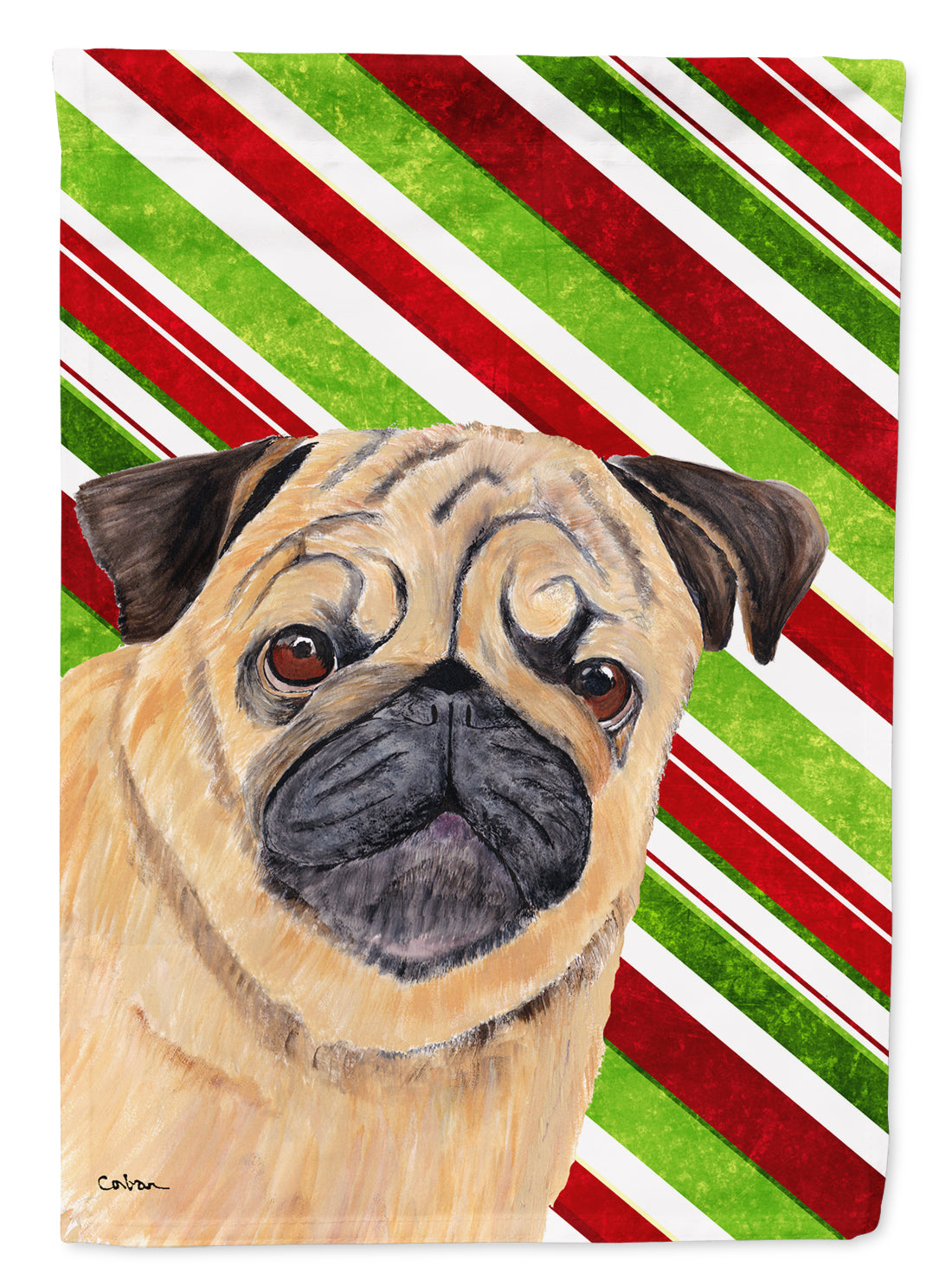 Pug Candy Cane Holiday Christmas Flag Canvas House Size  the-store.com.