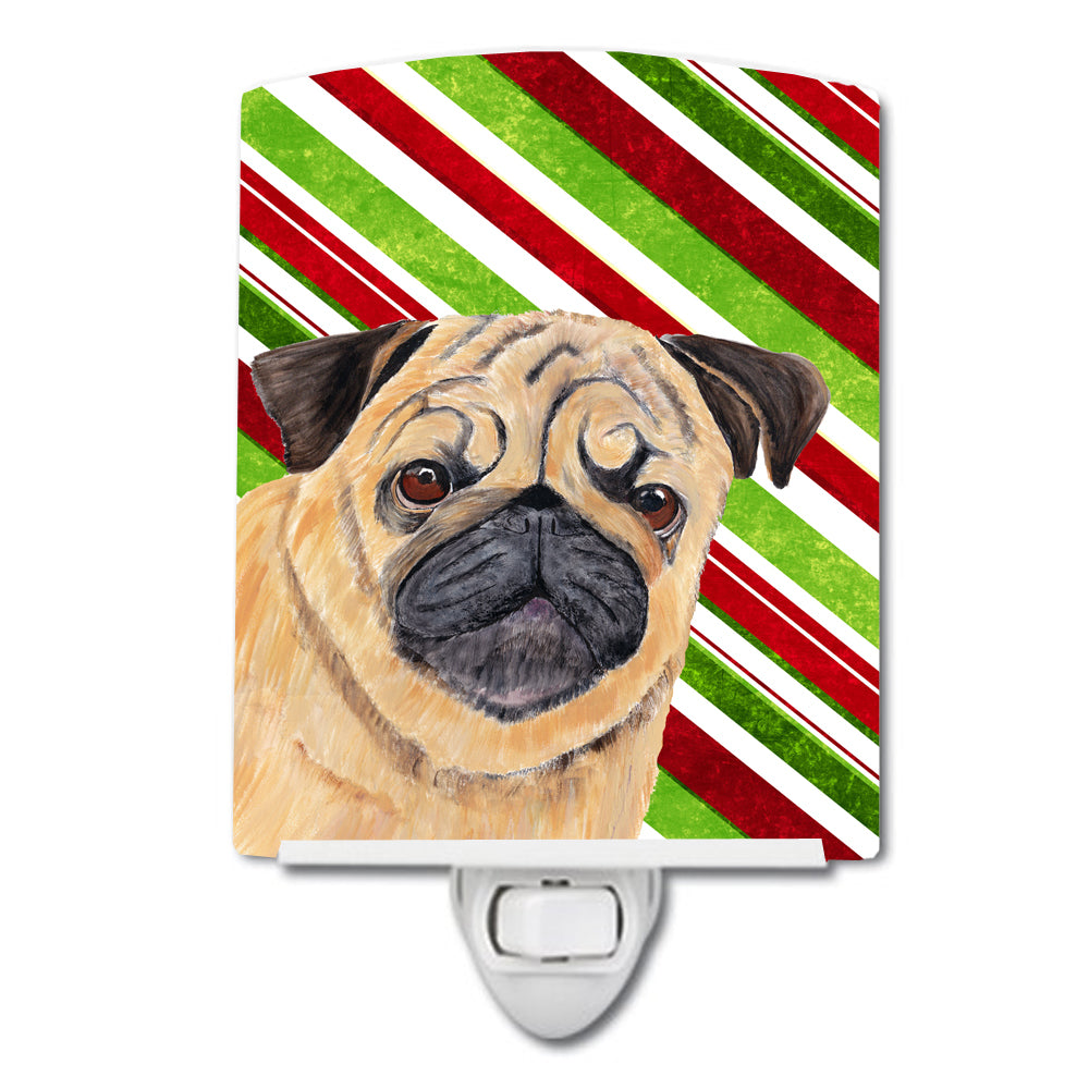 Pug Candy Cane Holiday Christmas Ceramic Night Light SC9331CNL - the-store.com