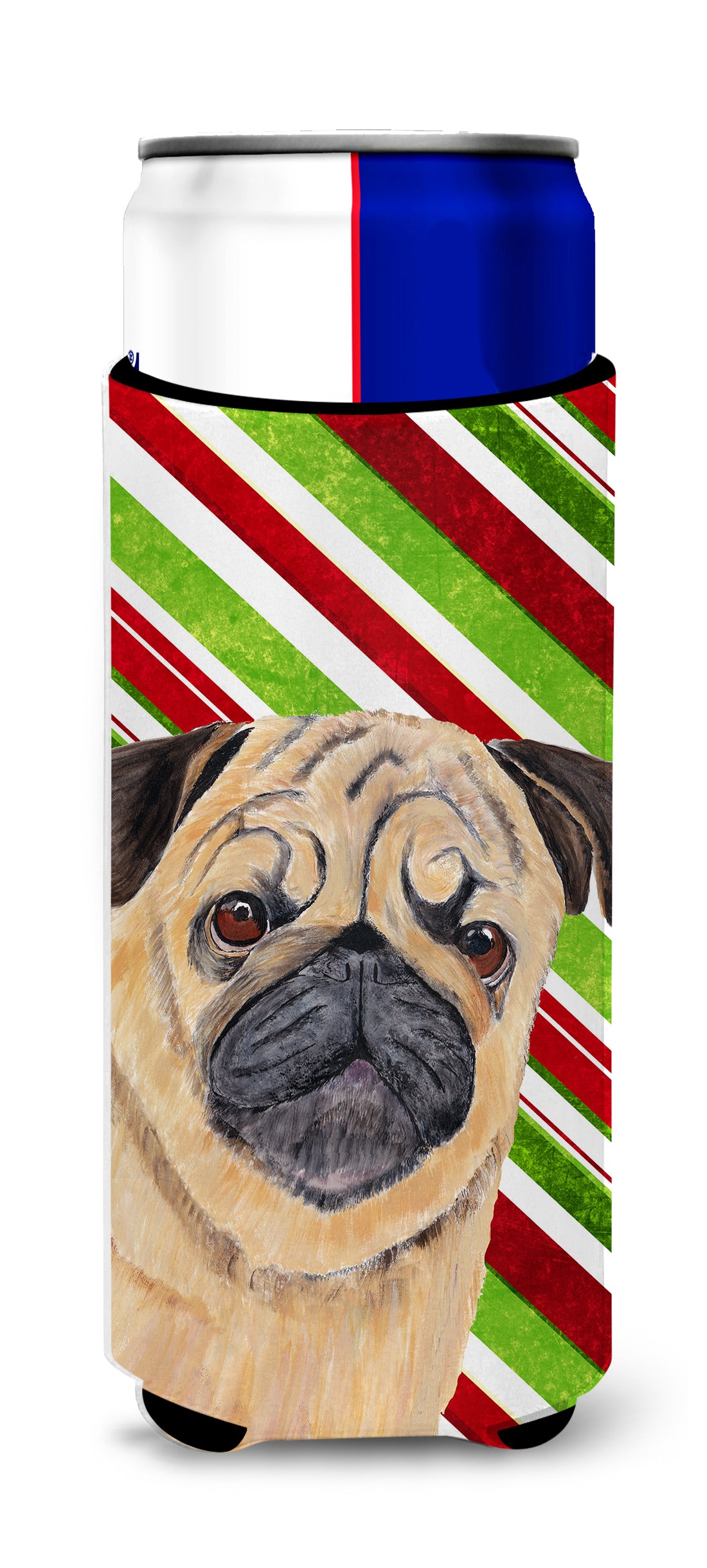 Pug Candy Cane Holiday Christmas Ultra Beverage Insulators for slim cans SC9331MUK.