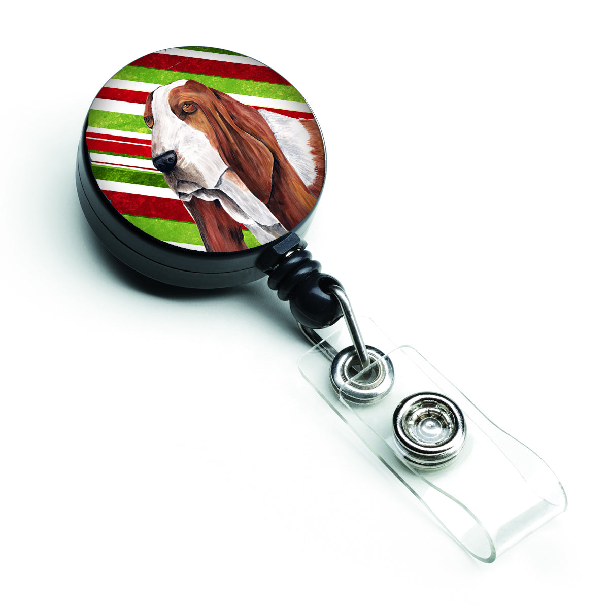 Basset Hound Candy Cane Holiday Christmas Retractable Badge Reel SC9332BR  the-store.com.