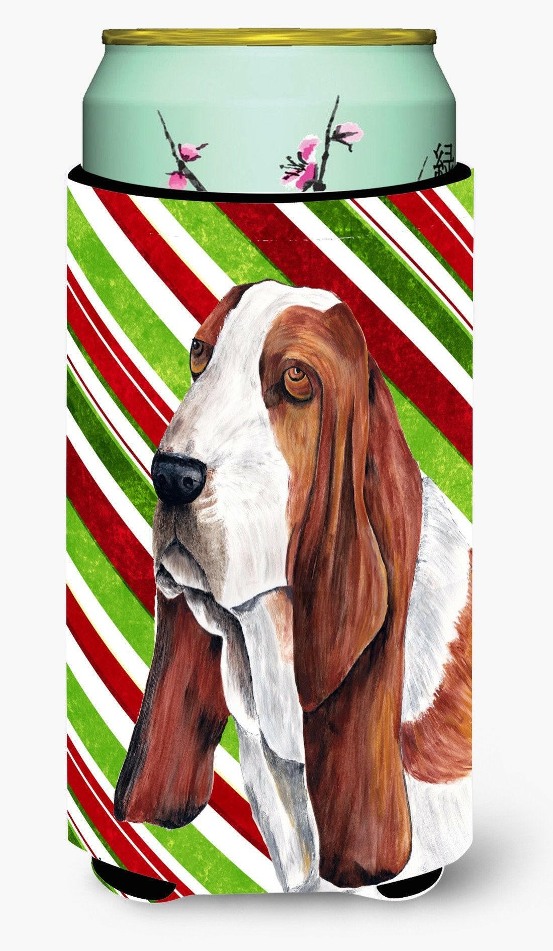 Basset Hound Candy Cane Holiday Christmas  Tall Boy Beverage Insulator Beverage Insulator Hugger by Caroline's Treasures