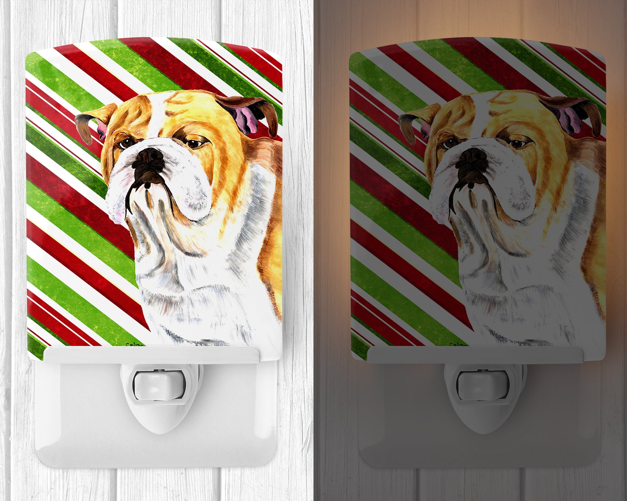 Bulldog English Candy Cane Holiday Christmas Ceramic Night Light SC9334CNL - the-store.com