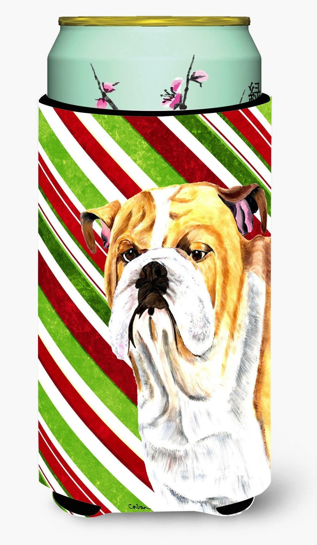 Bulldog English Candy Cane Holiday Christmas  Tall Boy Beverage Insulator Beverage Insulator Hugger by Caroline's Treasures